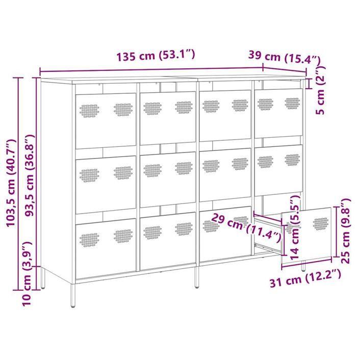VidaXL Buffet anthracite 135x39x103,5 cm acier laminé à froid, meuble de rangement, meuble de rangement de cuisine, meuble 3307175