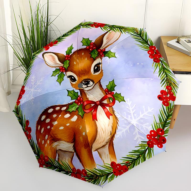Christmas Theme Folding Umbrella-Fashionable Auto-Open Design 8 Iron Ribs Plastic Handle Foldable Sunshade,Perfect Gifts