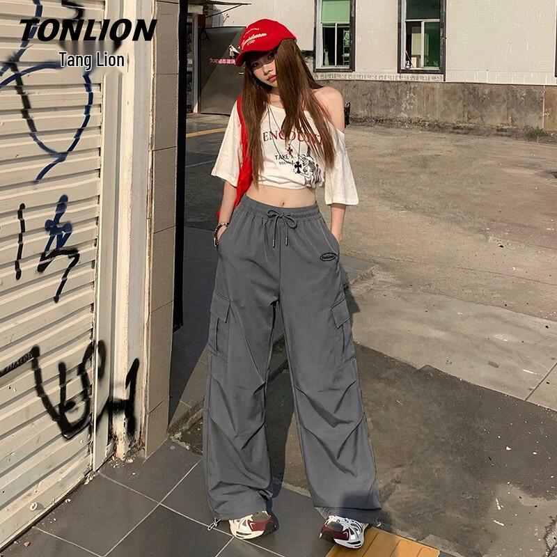 TonLion Women s Summer Cooling High-Waist Straight Leg Cargo Pants L