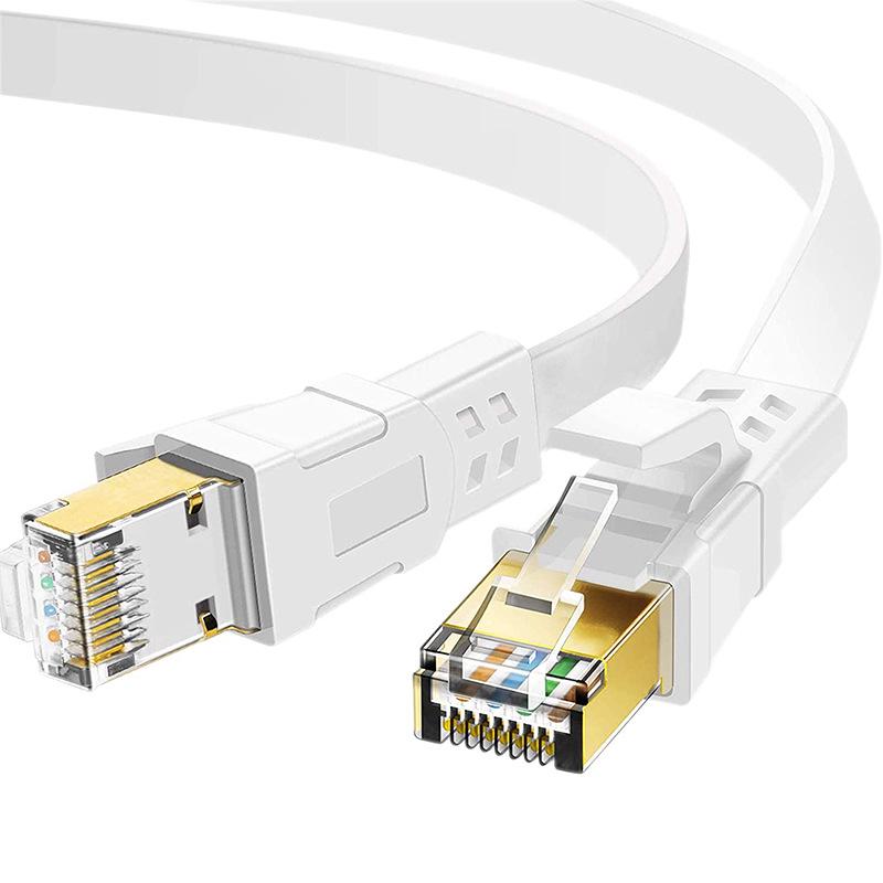 CAT8 Flat Network Cable 10 Gigabit, Shielded Pure Copper, RJ45 Data Center Connection.