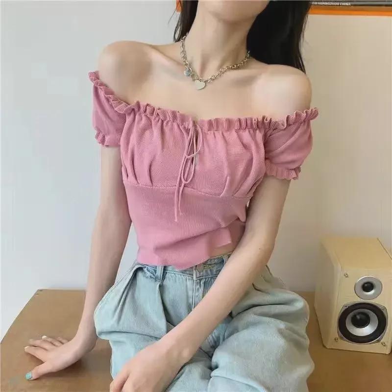 Chic One-Shoulder Summer Top for Women with Drawstring Tube Design and Suspenders