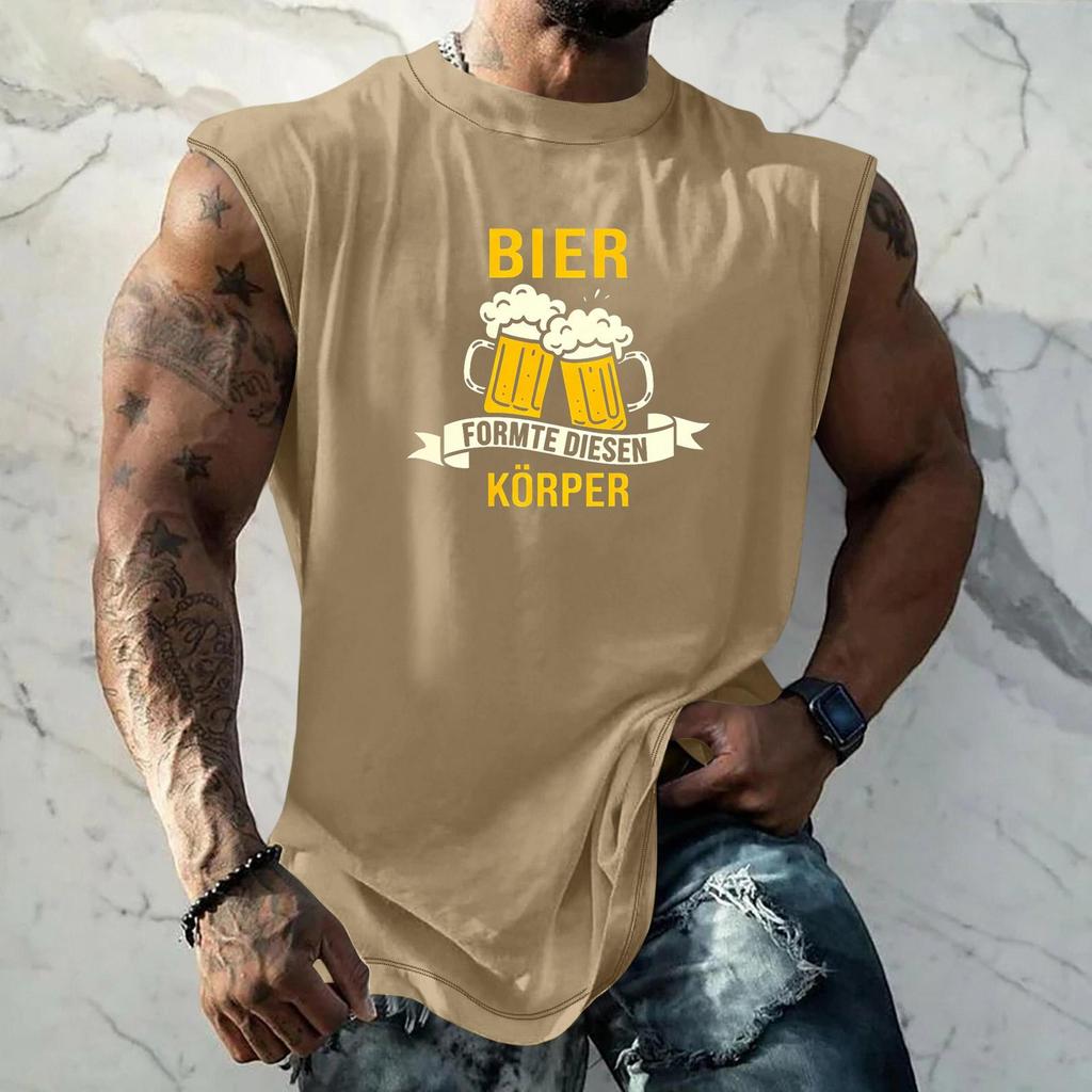 Men Sleeveless Tank Top Loose Fit Casual Streetwear Beer Festival Graphic Printed Muscle Shirt Summer Vacation Workout Gym Vest