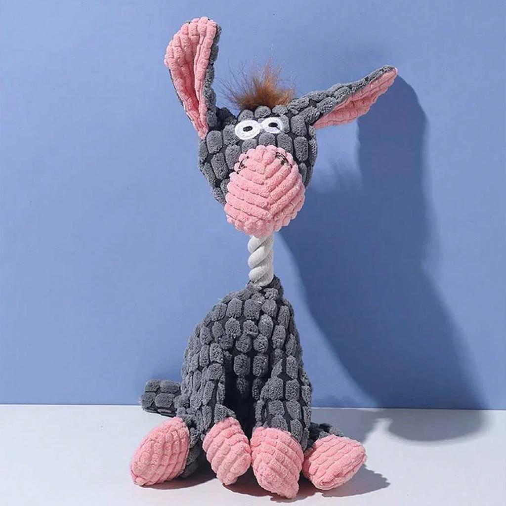 Cute Donkey Plush Toy for Dogs - Squeaky Chewable Interactive Pet Toy with Funny Sound, Soft Plush Puppy Teething Toy