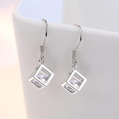 Pendientes de plata de ley 925 para mujer, con colgante de lujo, con forma de gancho cuadrado para la oreja, de alta calidad, con circonita, regalo de joyería
