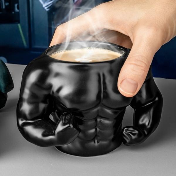 Black Muscular Man Bust Mug Original Bodybuilding Mug