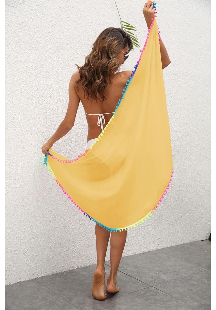 Women's Irregular Stitching Colorful Tassel Beach Dress with Sun Protection