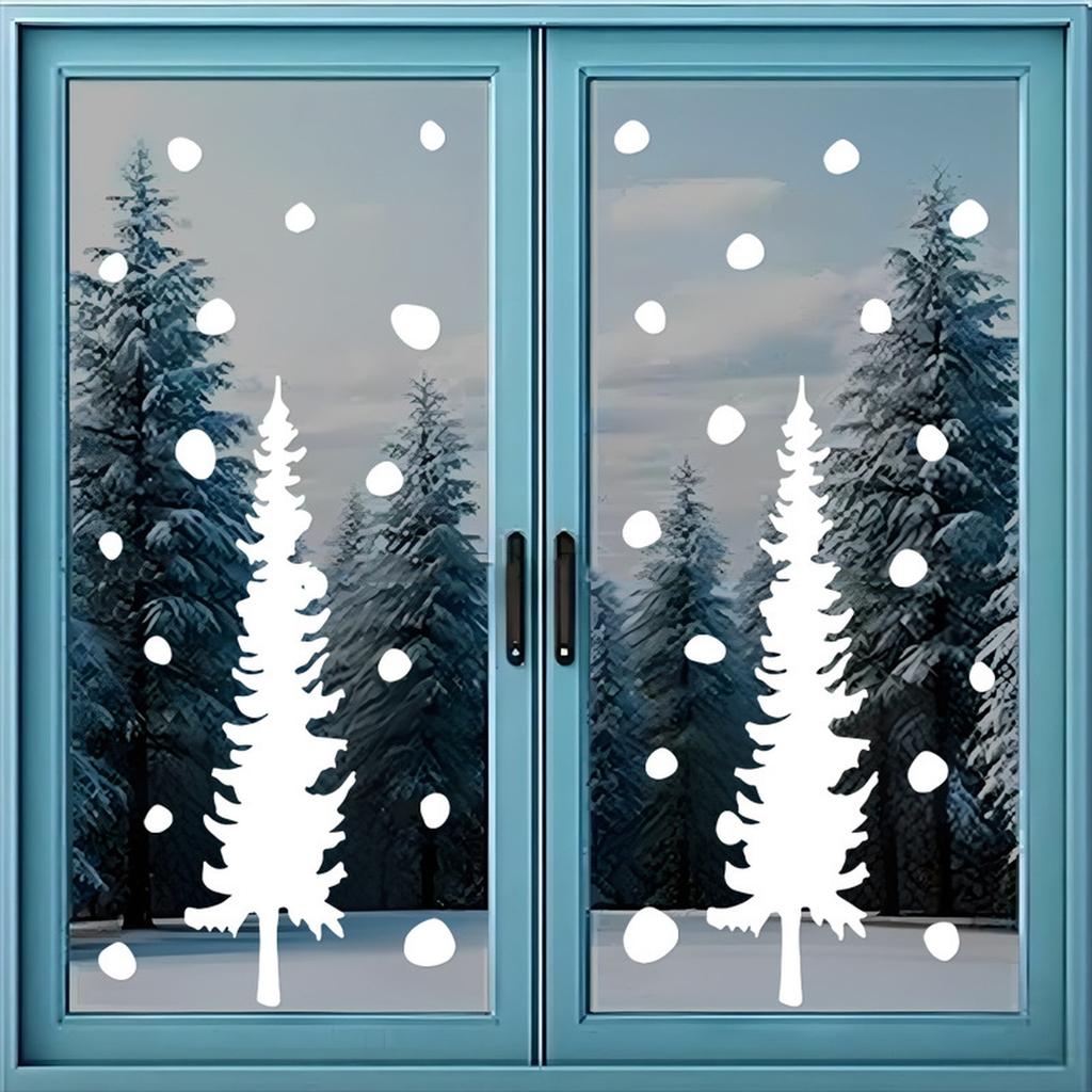 4 Sheets Christmas Window Clings - Double-Sided Static Cling Window Decorations, No Residue Removable PVC Christmas Tree Clings for Home
