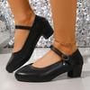 Work Shoes Without Tired Feet Autumn Round Toe Shallow Mouth One Slip Strap Non-slip Block Heel Single Shoes