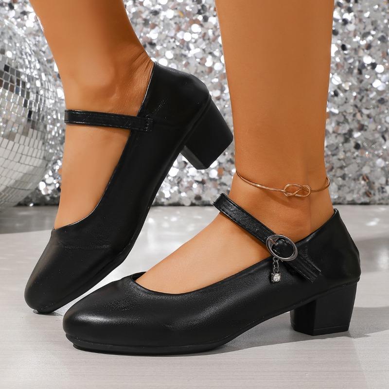 Work Shoes Without Tired Feet Autumn Round Toe Shallow Mouth One Slip Strap Non-slip Block Heel Single Shoes