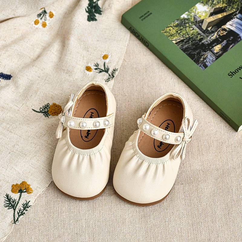 Girls Pearl Decor Mary Jane Flat Shoes 15 бежевый
