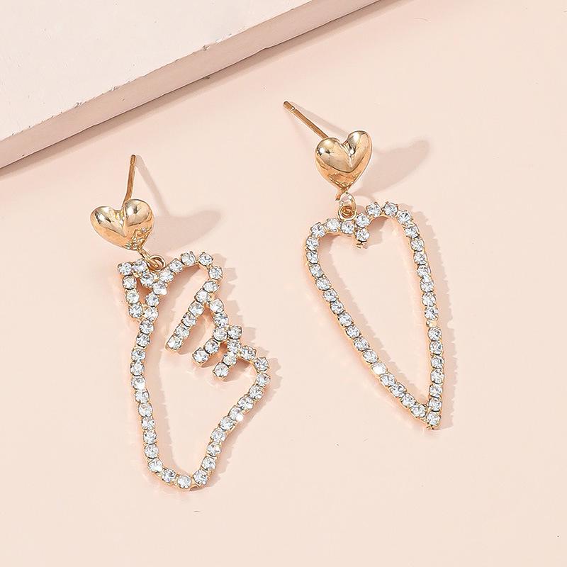 Elegant Heart-shaped Asymmetrical Rhinestone Earrings - High-end, Colorfast Design with Quality Assurance