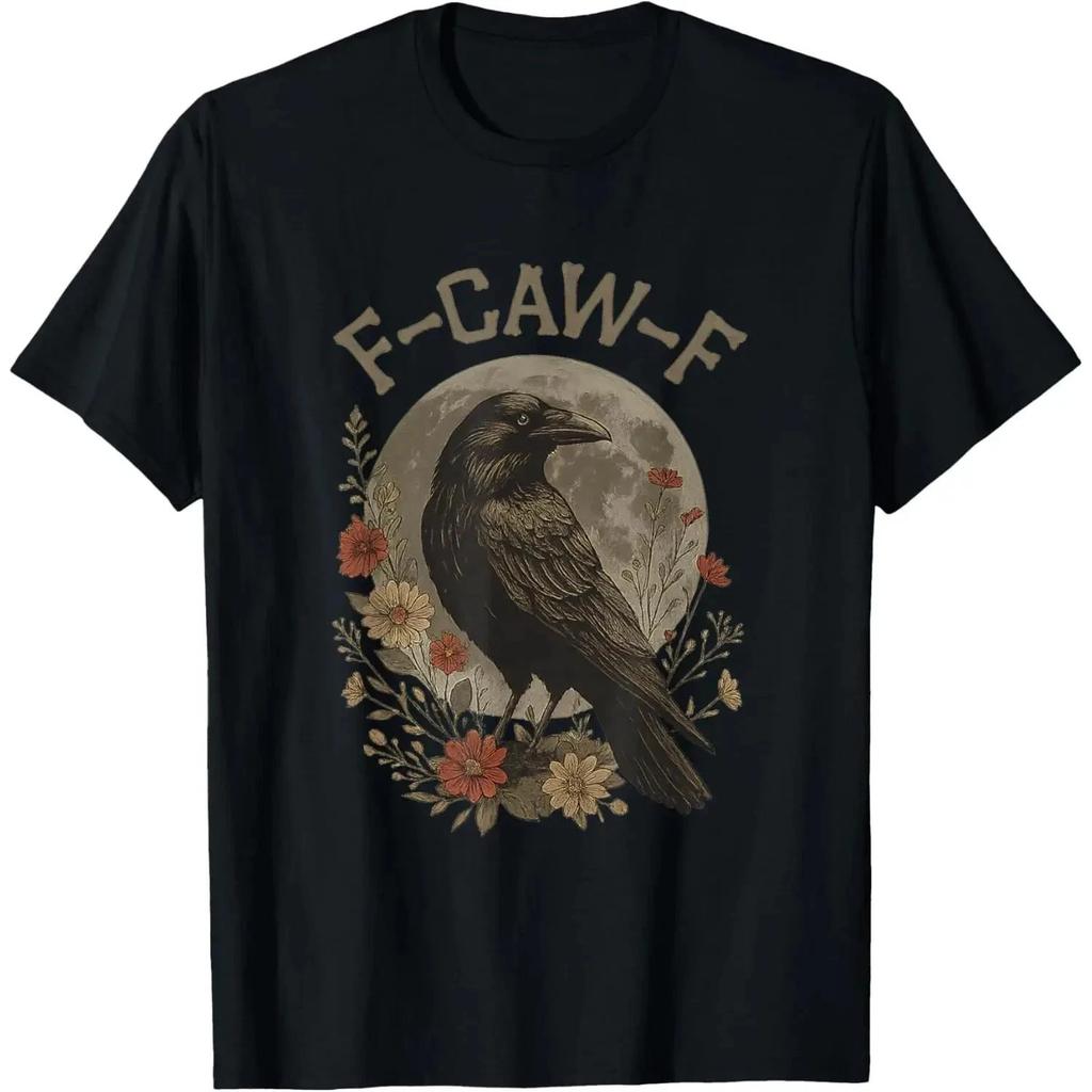 Women's Plus Size Cotton T-shirt Summer Casual Graphic Tee Short Sleeve Funny F Caw F Raven Bird Saying Graphic F-Caw-F Crow T-Shirt USA