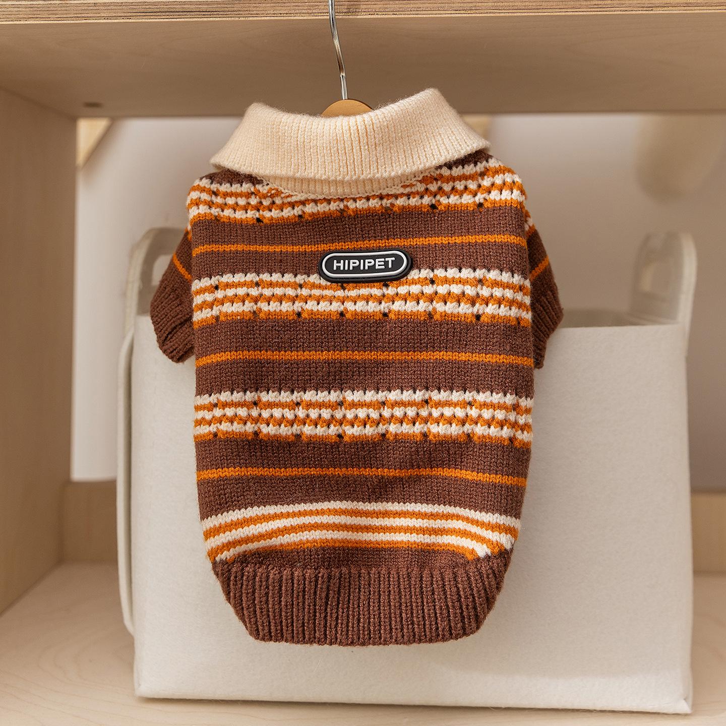 

Pet sweater new dog clothes classic contrasting color bar polo neck knitted sweater teddy bear pet clothes S (recommended weight 4-3 kg)