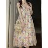Sweet Retro Gentle Floral Suspender Dress Summer Temperament Waist Cute Girl Seaside Vacation Small Fresh