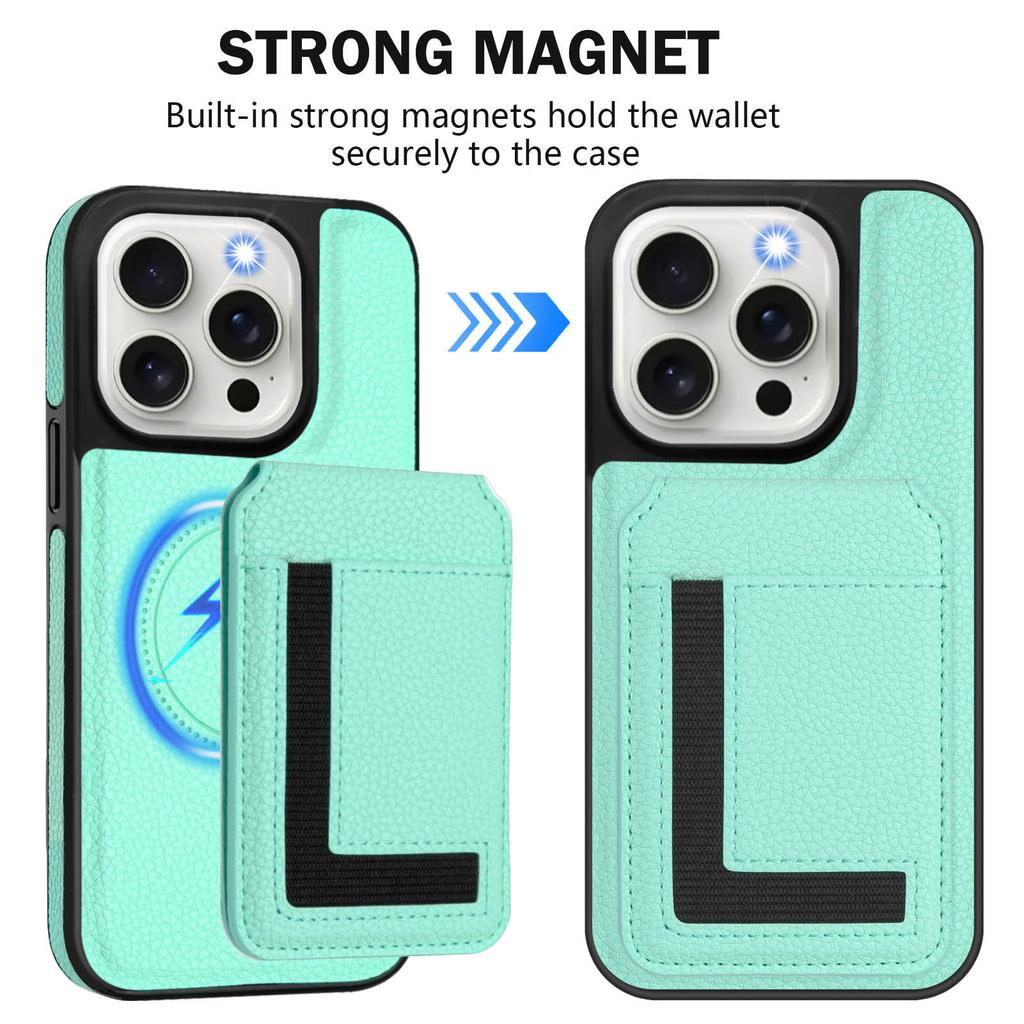 For iPhone 15 Pro Magnetic Case TPU + PU Leather Phone Back Cover with Detachable Card Holder