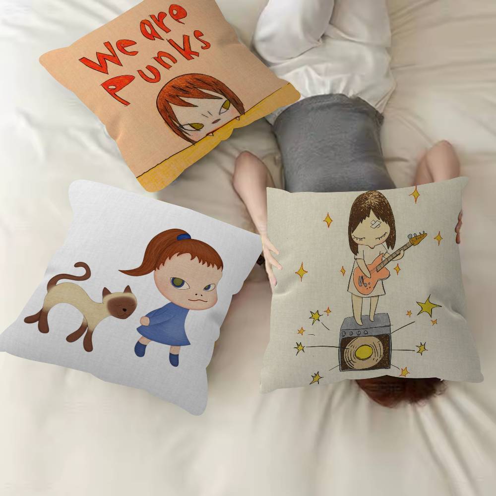 Y-Yoshitomo Nara Pattern Cushions Pillowcase Polyester Cushion Cover Throw Pillow Pillowcover Home Car Sofa Decor