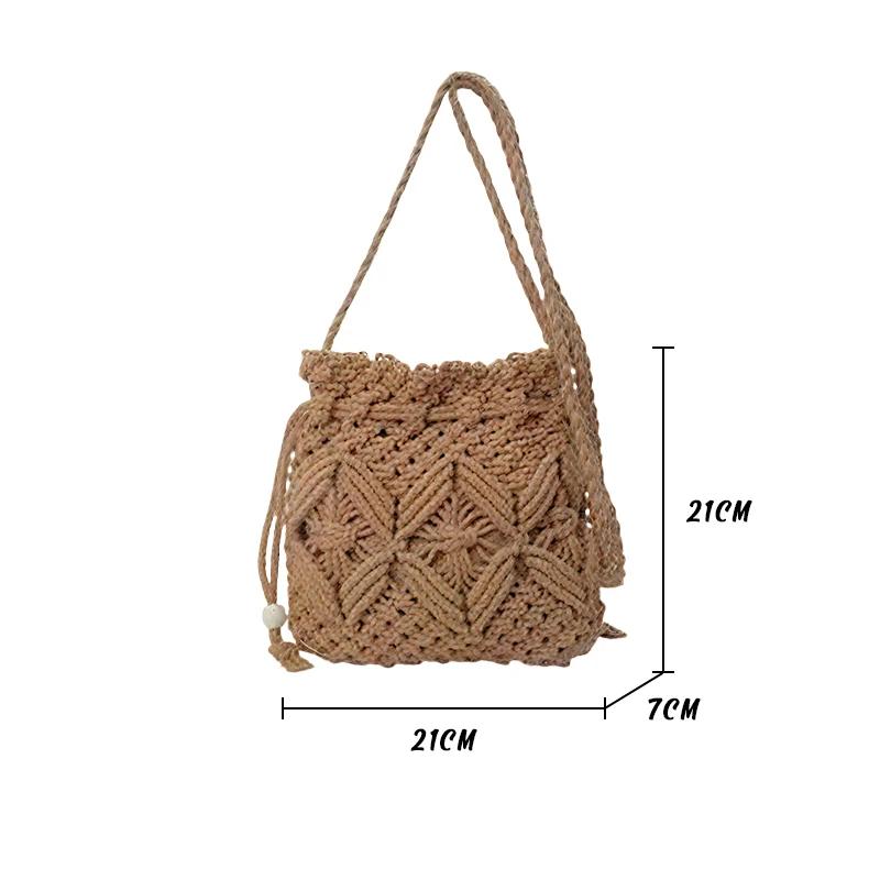 Women's Large Capacity Straw Woven Handbag Summer High-End Feel Crossbody Bucket Bag Soft Material Hand-Held Fashion Accessory
