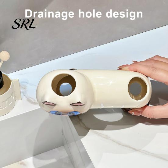 Portaspazzolino Gatto Carino Porta, Forma con Foro di Drenaggio, Porta Resistente alla Muffa Doppia Foro Organizzatore in Ceramica per Accessorio Bagno Resistente alla Muffa