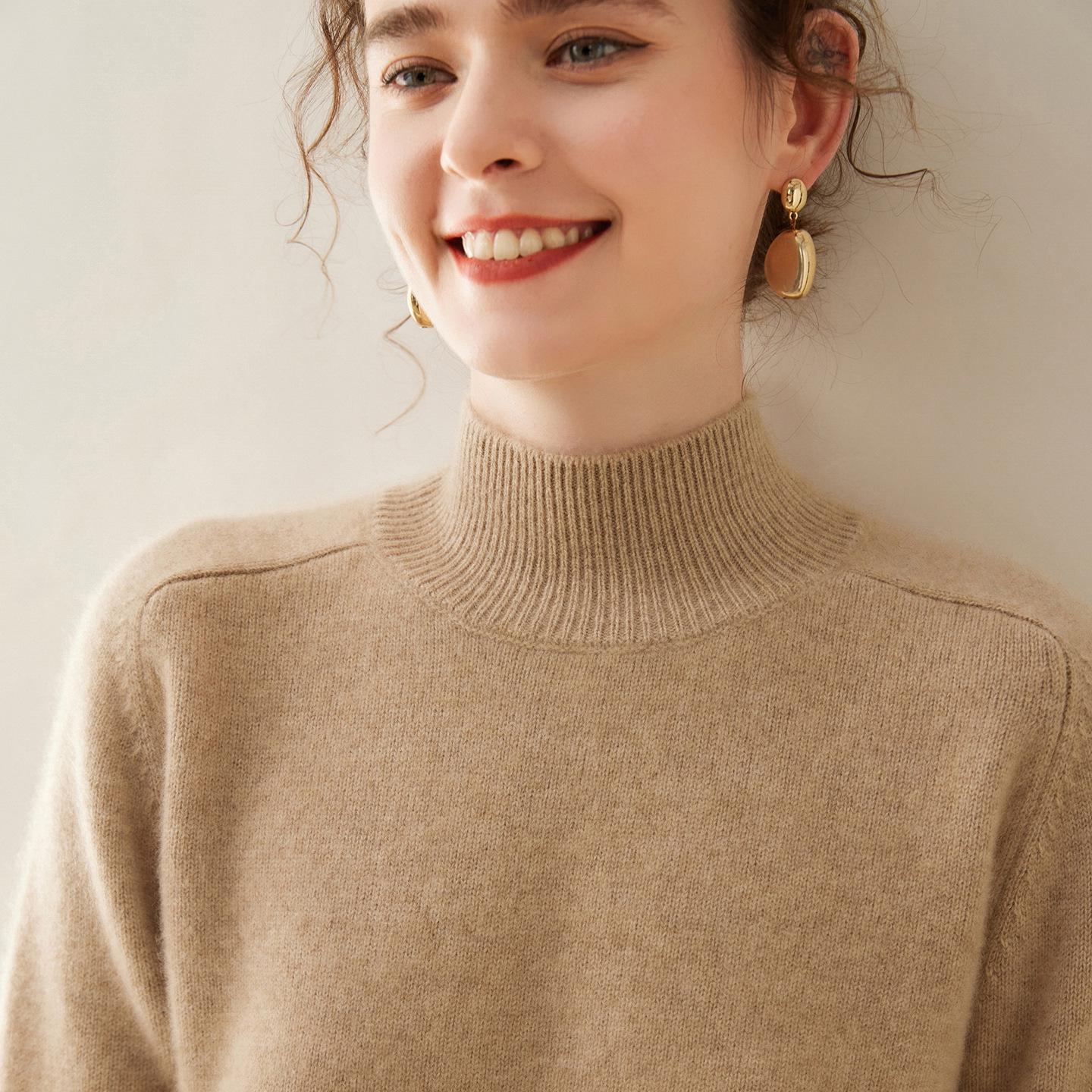 

Жіночий кашеміровий светр з високим коміром та спущеним плечем - Потовщений семиспицевий в язаний пуловер з довгим рукавом S for 85-100 kg