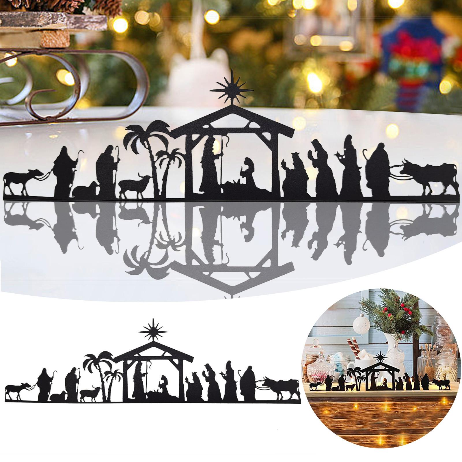 

Christmas Manger Nativity Figurines with Light String and Wood Base Nativity Scenes Ornaments Birth Of Jesus Home Decorations One Size чёрный