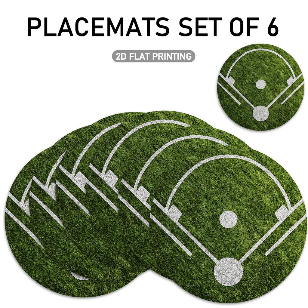 4/6pcs Set, Green Grass Baseball Field Pattern Round Placemats, Simple Sporty Style Placemats, Suitable for Dining Table Decoration, Kitchen Decoratio