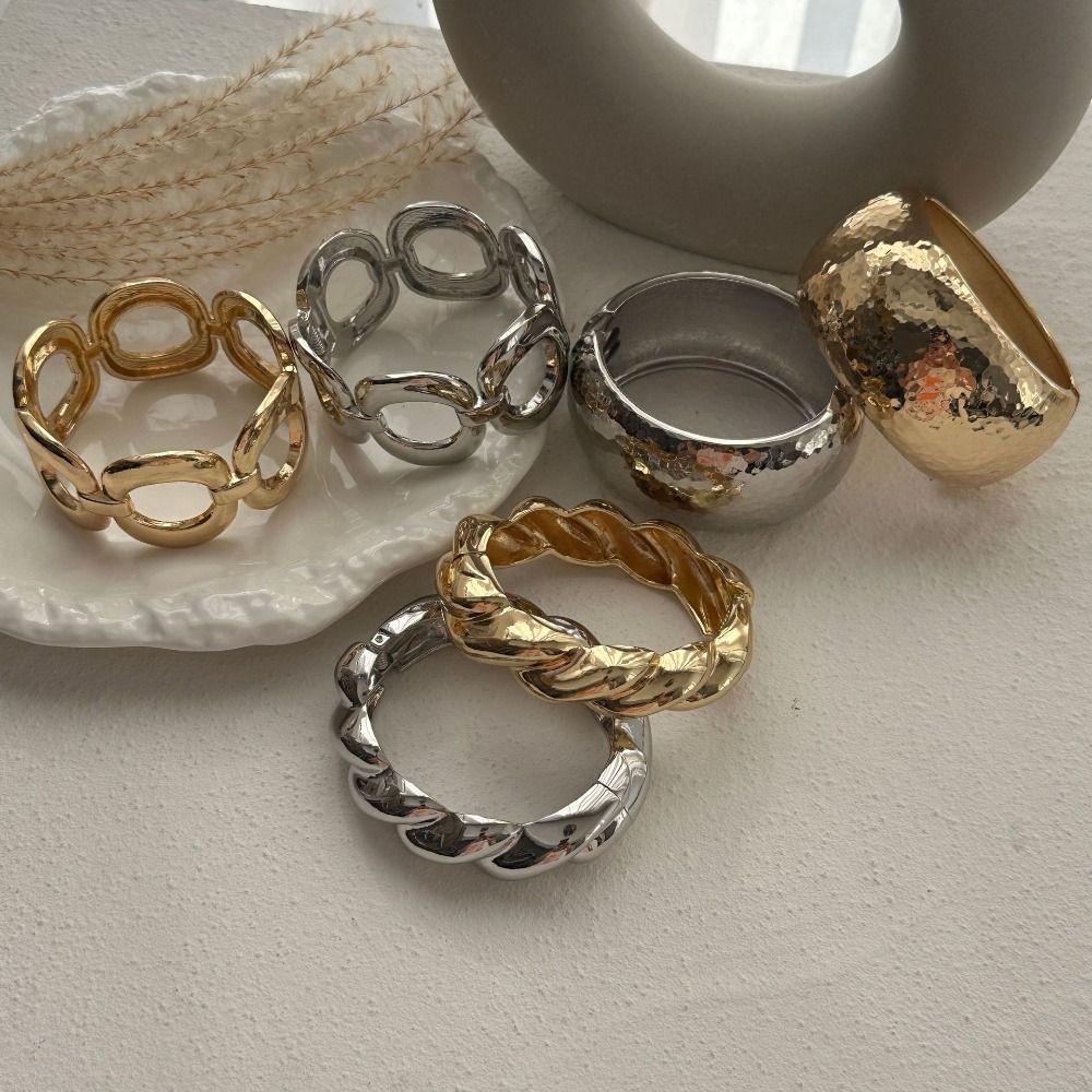 Gold Silver Geometric Spring Bangles Water Drop Cuff Wide Bangles  Chunky Bangles