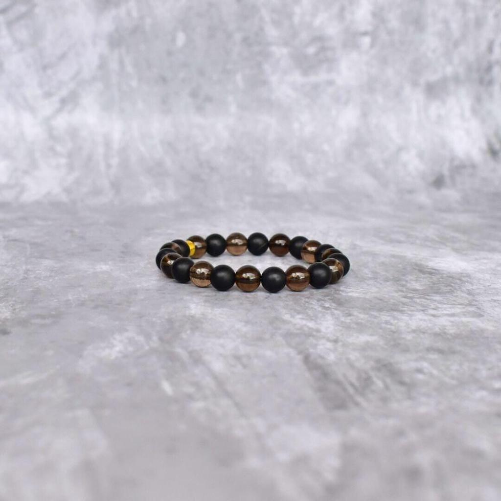 Genuine Smoky Quartz and Onyx beaded bracelet Beaded Gemstone unisex Stretchable Bracelet Healing Gemstones Unique friendship bracelet