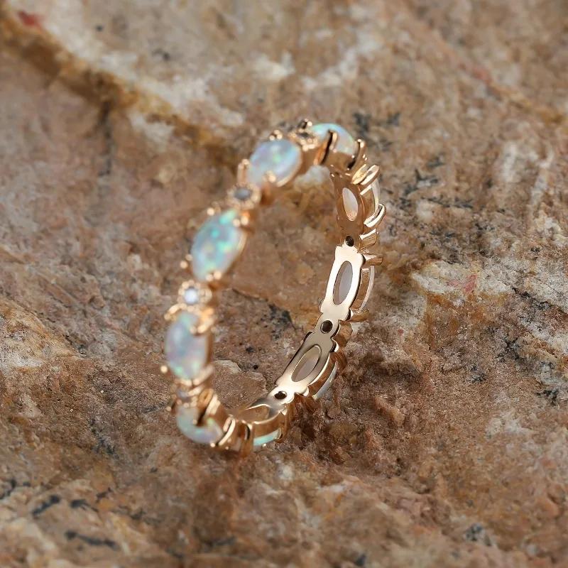 Fashion Bridal Oval Faux Opal Ring Women Luxury Exquisite Rose Gold Color Temperament Wedding Jewelry Accessories