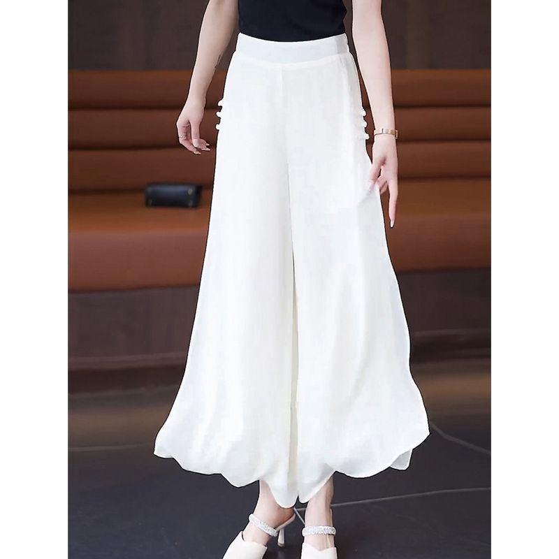 

New Summer Chiffon Wide-Leg Pants - Loose, Slimming, Plus Size, Casual Dance Style M (Recommended 95-105 jin) білий