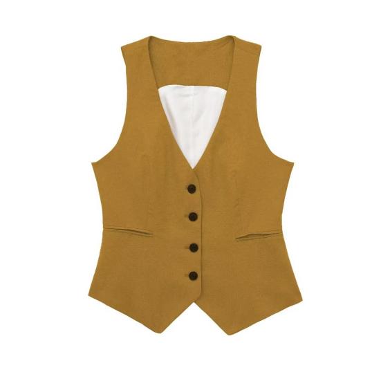Yousheng Women's Vest Top V Neck Single Breasted Sleeveless Coat Casual Waistcoat with Pockets Ladies Dressy Vest Jacket