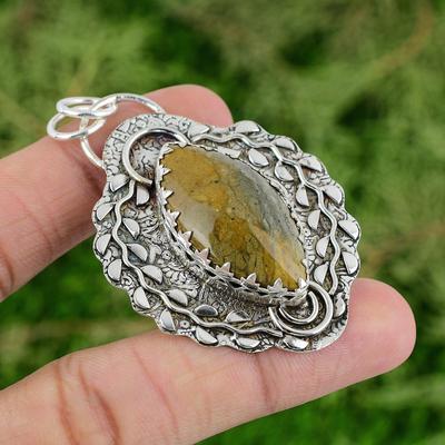 Thanksgiving Day Angebot 925er Sterlingsilber Mehrfarbiger Jaspis Stein Boho Anhänger