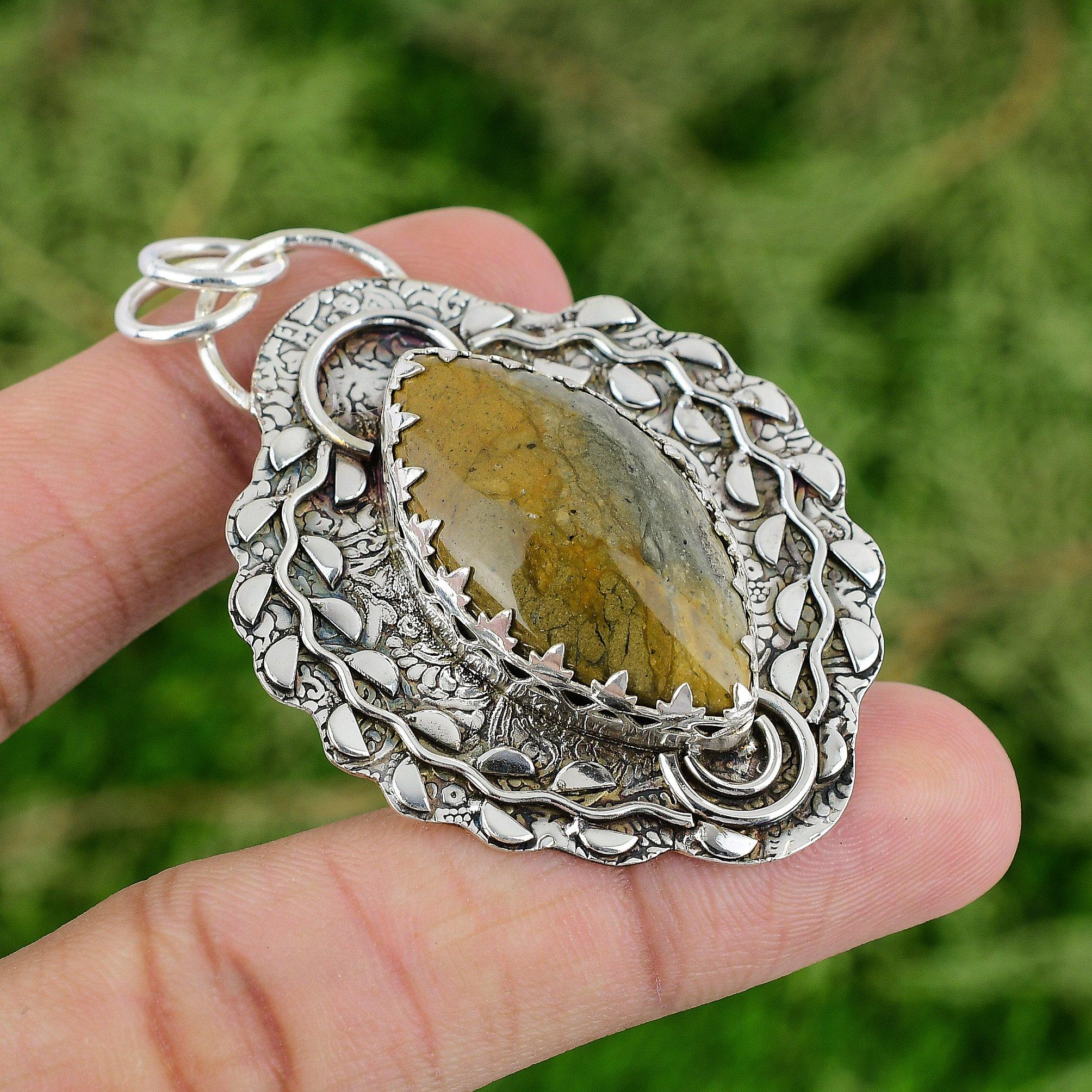 

Thanks Giving Day Deal 925 Sterling Silver Polychrome Jasper Stone Boho Pendant