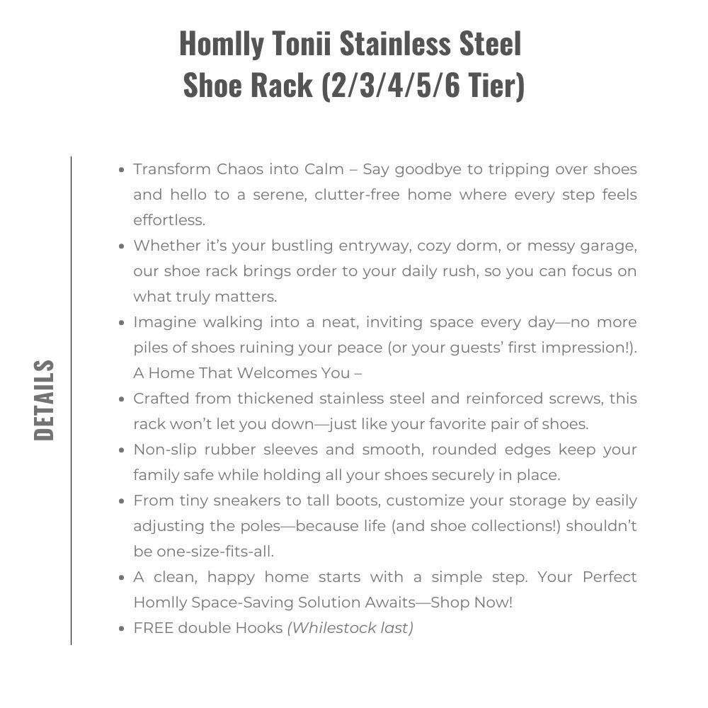 Homlly Tonii Stainless Steel Shoe Rack (2/3/4/5/6 Tier)