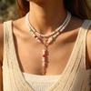 Sicilian Style Double-Layer Colorful Faux Pearl Cross Necklace