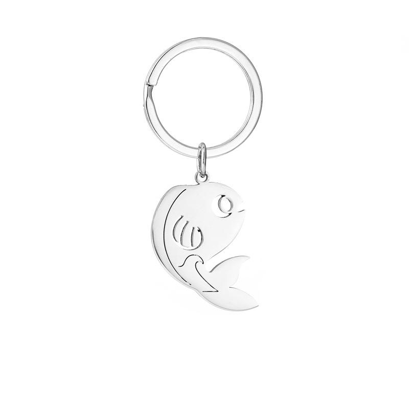 Gold Silver Black White Splicing Cat Stainless Steel Keychain Cute Cartoon Design Fashion Couple Pendant Practical Backpack Decoration