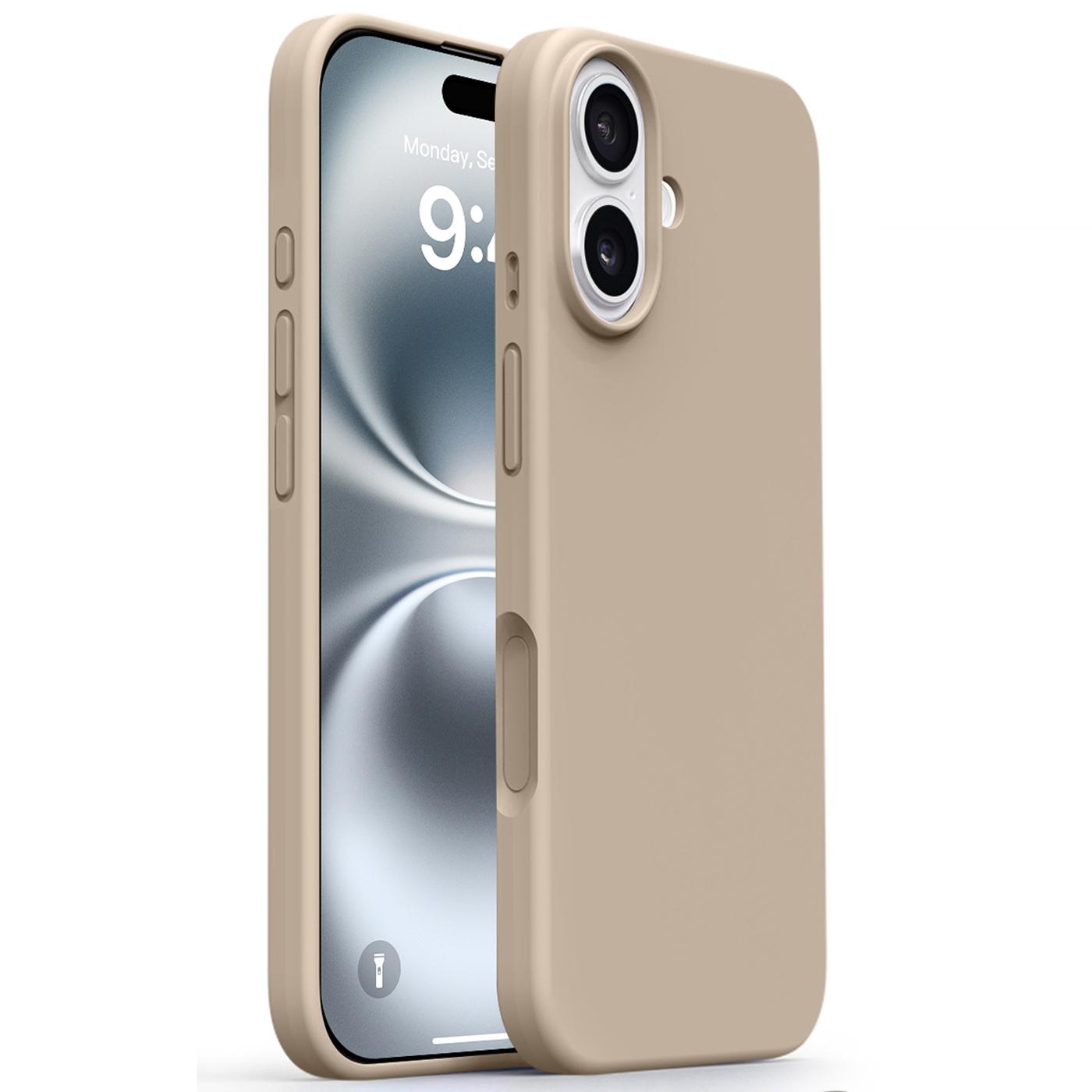 

For iPhone 17 Case Soft Microfiber Lining Liquid Silicone+PC Phone Cover Light Coffee