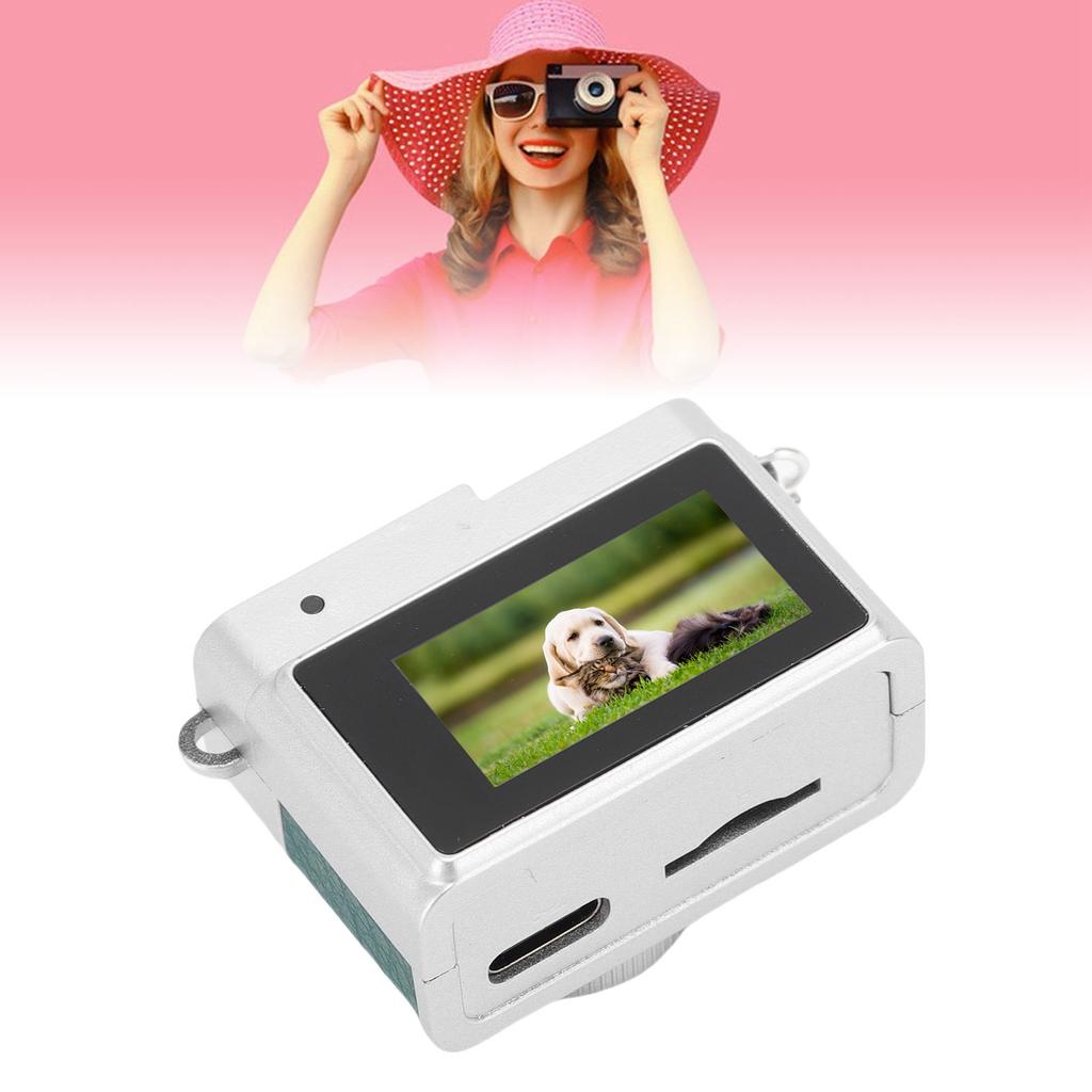 Small Retro Digital Camera 1080P FHD 0.96 Inch Color Screen Keychain Camera with Flash Light 4 Filters for Travel Learning Recordings