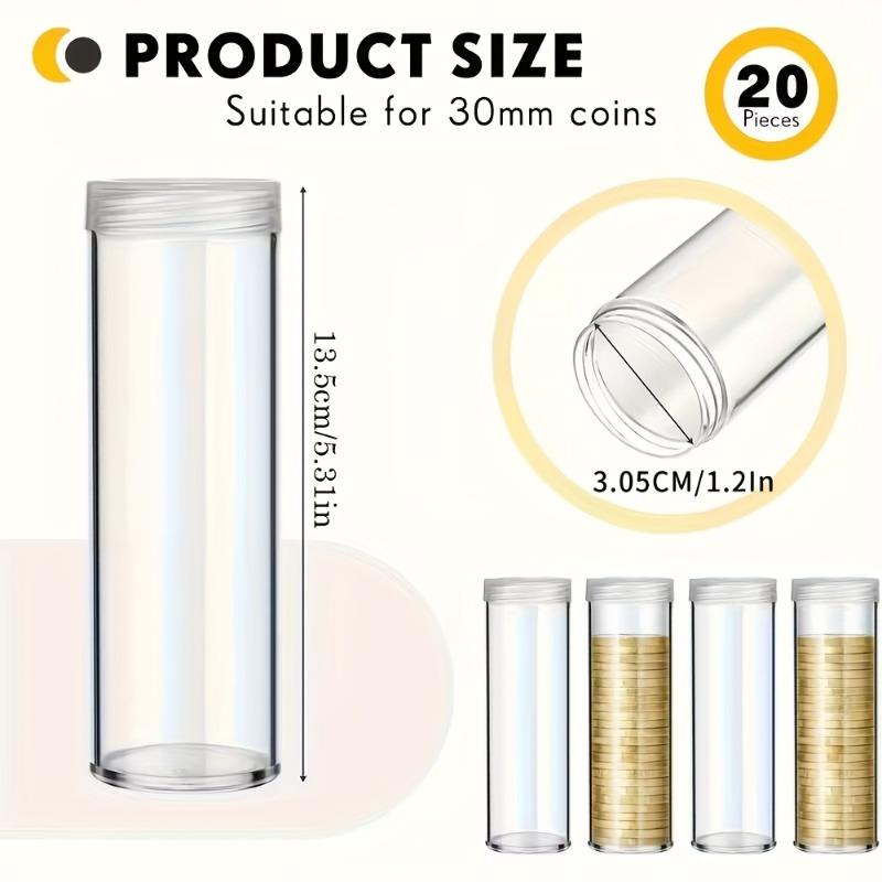 20pcs Clear Coin Storage Tubes with Airtight Screw Cap Heavy-Duty Transparent Organizer Tube Crushproof Dustproof Coin Organizer