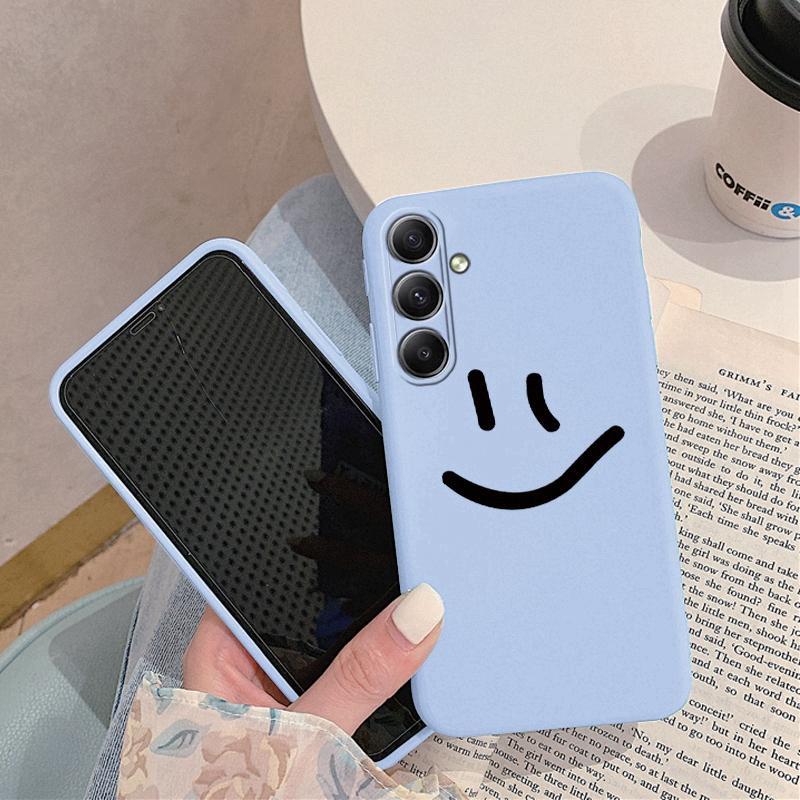 

Мягкий силиконовый чехол с рисунком улыбки для Samsung M35 A55 A35 Xiaomi Redmi Note Poco C65 iPhone 15 Huawei Honor Realme Camera Защитный противоударный чехол Samsung Galaxy S9 Plus синий