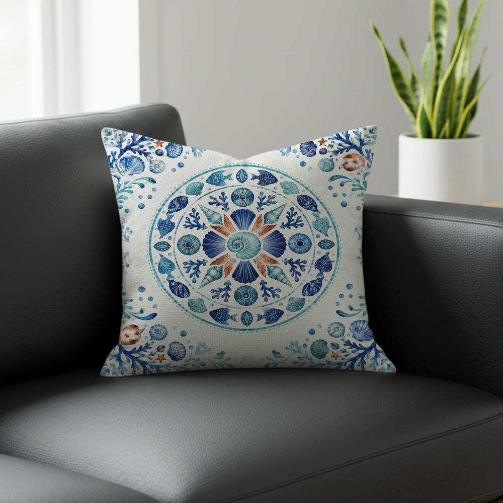 Pattern Aquatic Creature Pattern Cushion Cover Natural Linen Pillowcase Set AllinOne Decor for Sofa Bedroom Chair