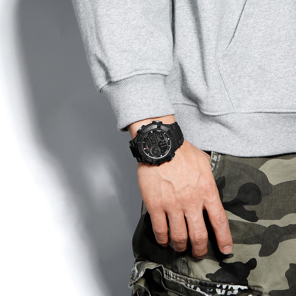 Naviforce Men LCD Watch Ditital Movement Lightweight Silicone Strap 50m Waterproof Calendar Date Alarm Night Pattern Boy Gift Watch NF7131