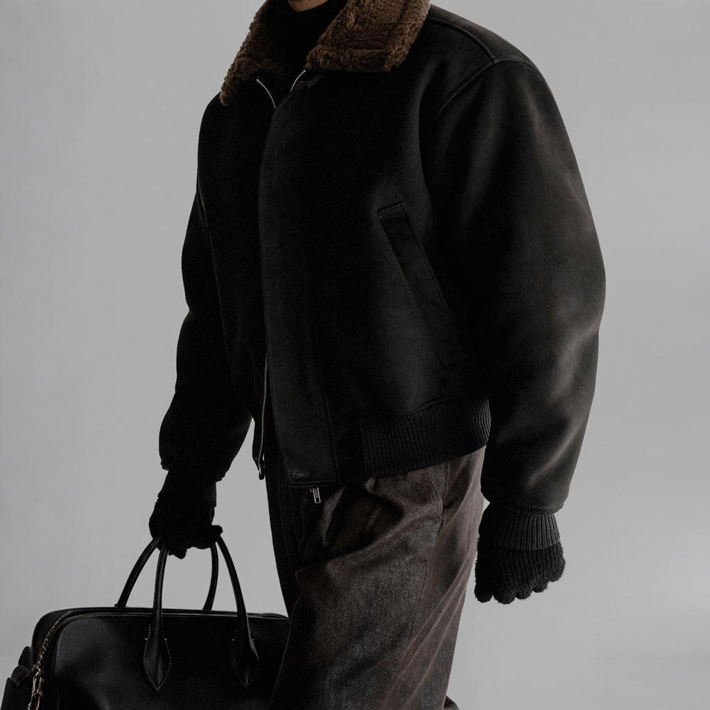 Men's Winter Lambswool Lapel Jacket – Warm, Thick, and Loose Korean Style Cotton Coat