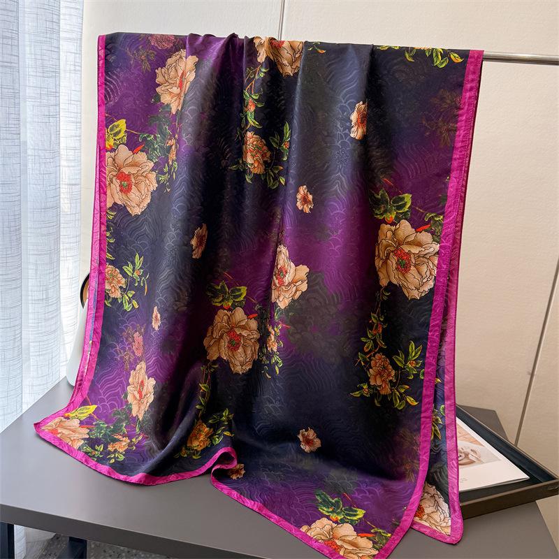 

Warm Rhyme Floral Printing Fragrant Cloud Yarn Spring And Summer Silk Scarf Large Long Scarf Travel Shawl Sun Protection Women S Scarf Headscarf 180*87CM