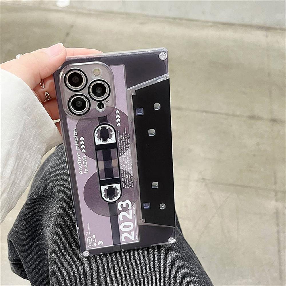 Luxury Retro 3d Tape Bracket Square Phone Case For Iphone 14 13 12 Pro Max 11 Stylish Kickstand Shockproof Soft Back Cover Funda