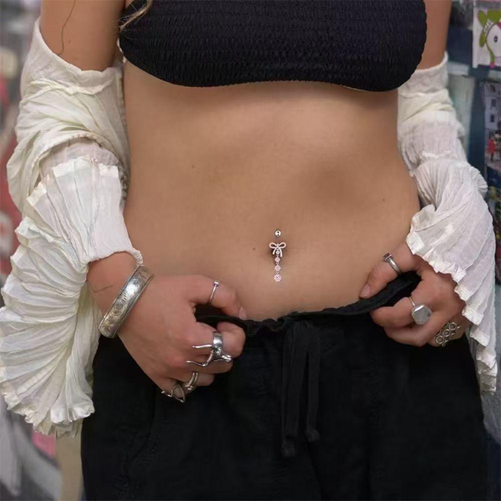 Heart Shape Belly Button Ring Pink Zircon Dangle Belly Ring Navel Piercing Jewelry  Body Jewelry