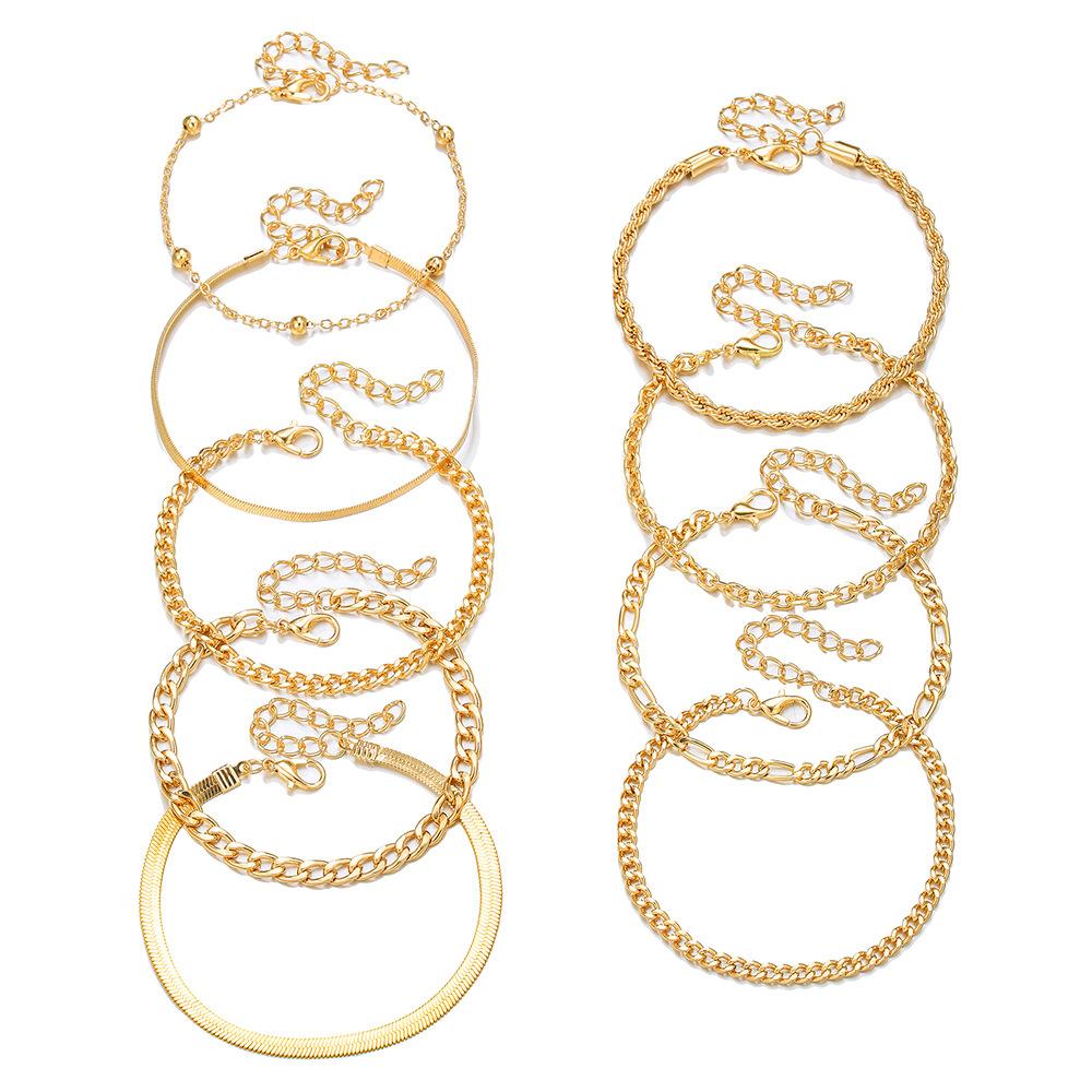 European and American multi-layer metal jewelry simple personalized chain bracelet bohemian fashion multi-layer stacked bracelet set