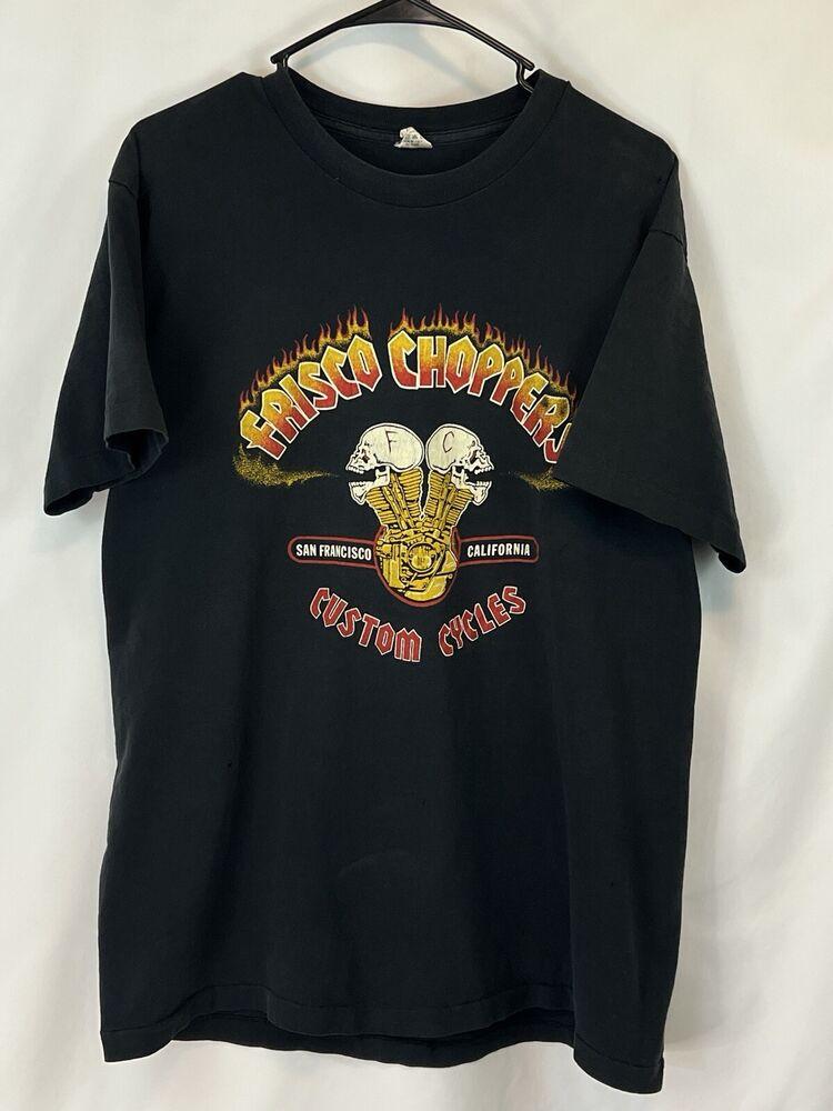 Винтажная футболка 80-х FRISCO CHOPPERS Мужская XL Индивидуальные мотоциклы Короткий рукав Сделано в США Унисекс Футболка XXL