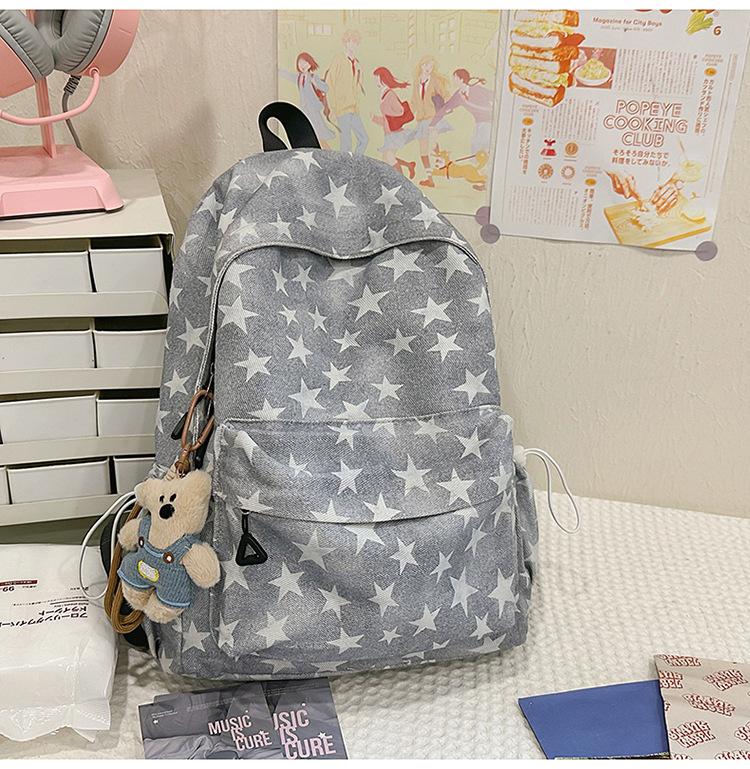 Schoolbag Spot Wholesale Japanese Fresh Stars Canvas Backpack Women's Casual Backpack with Bear Pendant Student Schoolbag