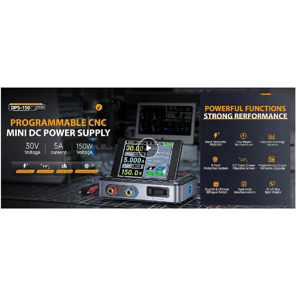 FNRSI DPS-150 DC Power Supply Variable with 100W Fast Charger,0-30V 0-5A Adjustable DC CNC Power Supply, Power Ripple Below 20mV