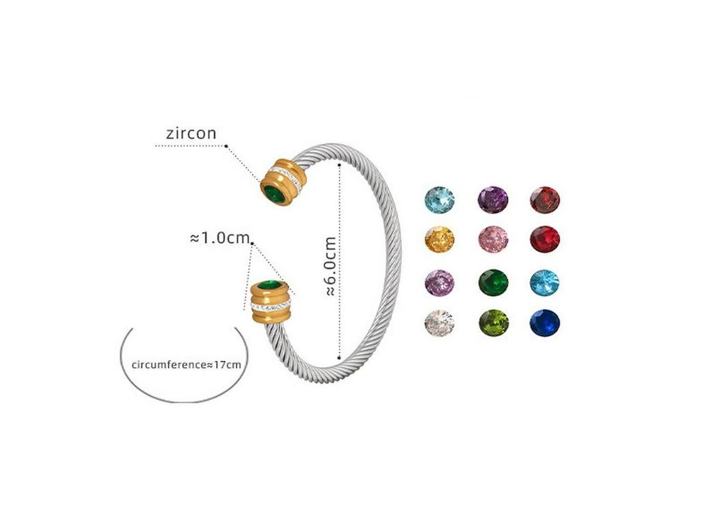 Titanium Steel Multi-Color Zirconia Open Bangle - Cross-Border Stainless Steel Hand Ornament